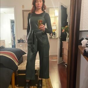 Anthropologie Green faux leather Jumpsuit